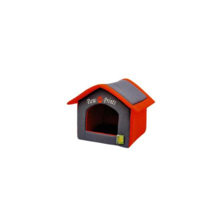 Culcus pisici si caini Casuta Textila Paw Rosu - Gri 42x39x40 cm