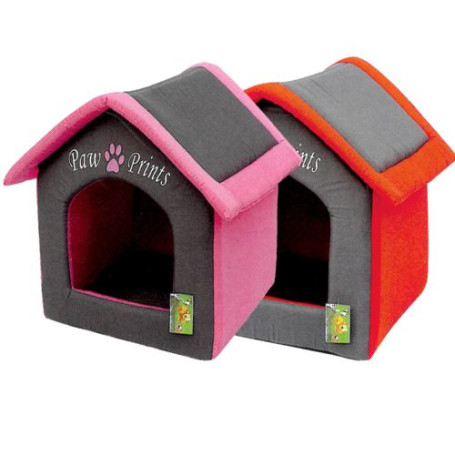 Culcus pisici si caini Casuta Textila Paw Roz - Gri 42x39x40 cm